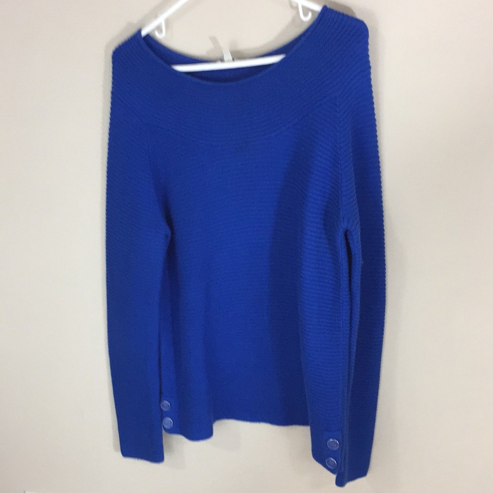 Talbots Factory Blue Rib Knit 100% Cotton Sweater Size Medium